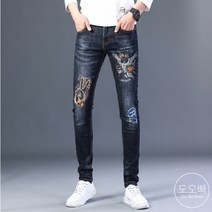 도오빠 남성 청바지 데님 팬츠 일자 슬림핏 워싱 프린팅 남자청바지 스판 페인팅 남자긴바지