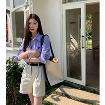 스트라이프 코발트블루셔츠 구김없는 여성루즈핏셔츠 오피스룩 휴양지 셔츠