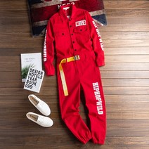 남자점프수트점프슈트작업복멜빵작업복 오버올 점프 슈트 정장 원피스 Rompers 남성 여성 작업복 긴 소매 유니폼 힙합 펑크 록 캐주얼 패션 바지, [06] XXXL, [04] red