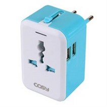 코시 팝블럭 USB 2포트 여행용 어댑터 TA3024U 블루, 1개