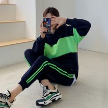 핑크시슬리 여성용 [핑크시슬리] SET네온라인 기모 후드 트레이닝세트