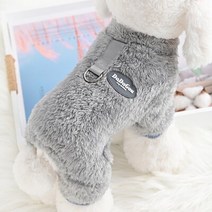 가을 겨울 개 점프 슈트 네 다리 옷 작은 오버올 치와와 퍼그 플란넬 의상, 01 Grey_03 L (3-4KG)