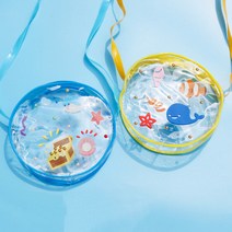 PVC원형비닐가방꾸미기 패키지 크로스백 비치백, 비닐가방(파랑)_투명스티커(해변가)