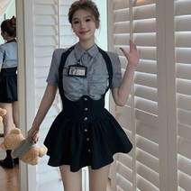 걸그룹 무대의상 반팔 블랙핑크 핫걸 투피스 셔츠원피스