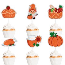 가을 추수감사절 및 수확 파티 케이크 토퍼 18피스 세트 - 축제 칠면조 파이 호박 장식으로 적합 SugarGera 663578