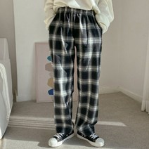 뉴메이드 선물 밴딩 스트릿 체크 와이드 팬츠