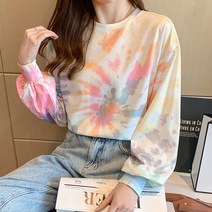 스타일아유 여성 나염 티셔츠 루즈핏 라운드 긴팔티셔츠 [AYA9TS0404]