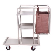 호텔 청소용카트 청소 트롤리 스테인레스 핸드카트, 대리석 타일용 저소음 휠