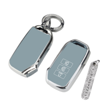 키에티 기아 신형 5버튼 스마트 차 키케이스 키홀더 + 분실방지 큐빅 전화번호판, KN03, 그레이 실버라인