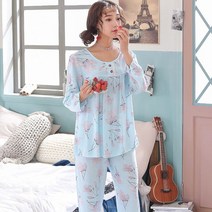 보드미 잠옷 여성 홈웨어 신축성 편한 어리연 꽃 상하의 잠옷세트