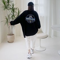 애플망고샵 기모 겨울 빅사이즈 오버핏 여성 퓨어히말라야 맨투맨 롱박스티