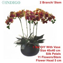 화병 도자기 유리 돌 흰색 나방 난초 DIY 꽃꽂이 (5PCS 4PCS 이끼 잎 + 냄비) 나비 꽃 장식 중심 인디고, 22 1 SET DIY