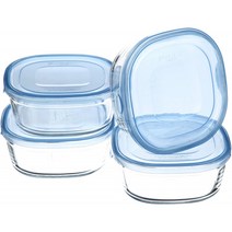 iwaki (이와키) 내열 유리 저장 용기 450ml × 4 종 세트 각형 아쿠아 블루 NEW 팩 & 레인지 KBT3240BLN