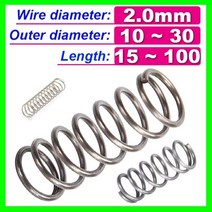 인장스프링 스텐인장스프링 금형 와이어 직경 2.0mm 압축 압력 스프링 Y 형 로터 버퍼 리턴 Cylidrical Coil Od 10 ~ 30mm 길이 15 100mm 탄소강, 2.0mm Wire diameter, 20mm Outer diameter, 15mm Length (5Pcs)
