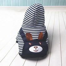 베어 스트라이프 멜빵바지 후드 올인원 강아지 고양이 옷 WI063DG, 네이비