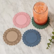 원형코스타 코스터 라탄티코스터 코스트, 실리콘 레이스 컵받침[중] 12cm 마린블루