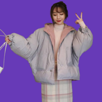 겨울 양면 미디 패딩 점퍼 여성 학생 루즈핏 오버핏 후드 잠바