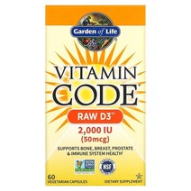 Garden of Life (가든 오브 라이프) Garden of Life Vitamin Code 무가공 D3 2 000IU 식물성 캡슐 60정, 2개