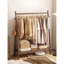 나무행거 옷걸이 이동식 목재 원목 수납 조립식 틈새, 호두 색상 - 60CM