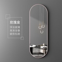 전신거울 대형 인테리어 이동식 거울 매달려 메이크업 큰 금속 프레임 디자인 타원형 바디, 65x165cm 로즈 골드