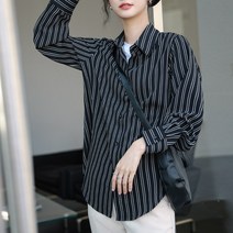 오버클래쓰 여성 셔츠 스트라이프 긴팔 루즈핏 기본 데일리 남방