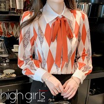 [ 하이걸스 ] 제에 체크 리본 블라우스 레드양 봄 가을 오피스