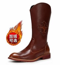 바이크 롱 부츠 키높이 기모 카우보이 승마 신발 몽골 캐주얼 오토바이 라이더, 37, 브라운