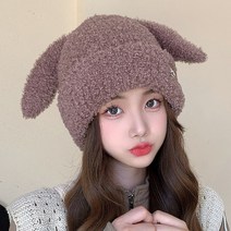 엘마운틴 귀여운 래빗 뽀글이 털모자 여성 겨울 방한 보온 니트 토끼 비니 모자