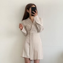 [하객룩] 카라 랩 플리츠 핀턱 미니 점프 수트