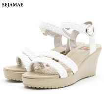 세자매 예쁜디자인 여성통굽샌들 경량 7cm 키높이 여자웨지샌들 캐주얼샌들