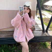 케이프코트 여성 더플 반코트 스위트 스타일 모피 럭셔리 울 보온 작은 볼 장식 라운드 넥 플러시 가을 및 겨울
