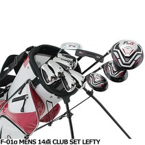 월드이글 F-01a 남성 왼손잡이용 골프채 풀세트 14개 세트 입문용 Lefty, 화이트 레드/플렉스 R