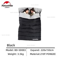 겨울용 캠핑 침낭 오리털 발열 군용 동계 구스 백패킹 경량 naturehike blackdog 이중 봉투 야외 겨울 따뜻한 퀼트 접합 담요 베개 포함 텐트에서 따뜻하게 유지, 검은색