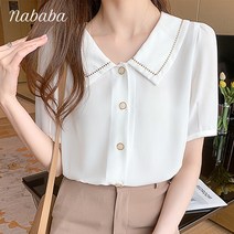 나바바 NB468 점선 카라 레트로감성 쉬폰 반팔 블라우스