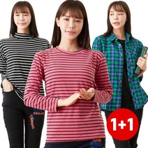 사입자mall [1+1]여성용 간절기 체크남방 티셔츠 폴라티