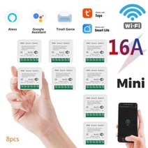 IOT 전등 스마트 스위치 미니 와이파이 16a 양방향 제어 타이머 무선 투야 알렉사 구글 홈과 호환되는 홈 오토메이션 189386, 8 pcs _AC 100-240V | 16A | 2-G