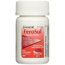 Major FeroSul Ferrous Sulfate 325mg 100 Iron Supplement Tablets each (Value Pack of 3)