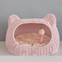 라탄 숨숨집 둥지 캣 애완견 동물 반려 침대 등나무 하우스 강아지 집 고양이, S-소형 (15근 내 고양이와 개에게 권장), 핑크