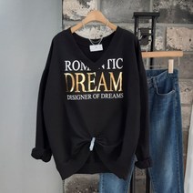 상상그이상 여성용 국내제작 드림 브이넥 맨투맨 호일 금박 레터링 포인트 늘어짐없는 루즈핏 코디하기 쉬운 데일리 티셔츠 가성비 좋은 롱맨투맨