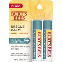 버츠비 천연유래 레스큐 립밤 강황 함유 유칼립투스 튜브 2개 화이트 0.3 oz, 기본