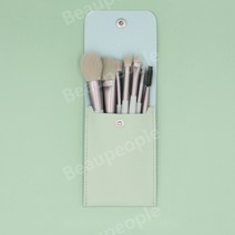 8가지 종류 미니 메이크업 브러쉬 세트 나무 손잡이 모란디 휴대용 메이크업 브러쉬 부드러운 미용 도구 브러쉬, 색상, 8 짙은 녹색 + 플랫 백