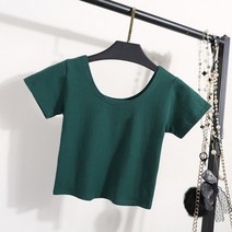 슬림핏 티셔츠 U넥 크롭 탑 레이디스 반소매 티 기본 스트레치 여성