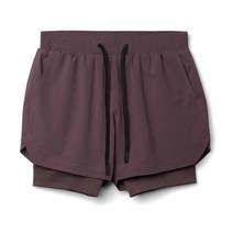 다이어트복싱 2 in 1 Running Shorts Breathable Double Liner Men's Athletic Outdoor Sports Exercise Jog, 8.Brown - L