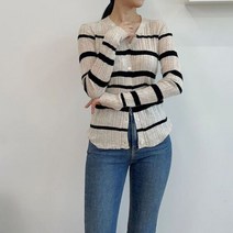 슬림핏 단가라 골지 브이넥 가디건