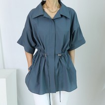 여름 화이트 청색 셔츠 블라우스