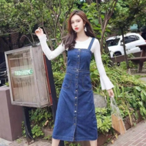 [Kingfishe]여성 패션 빅사이즈 멜빵치마 청 원피스 Qdian25307LY04