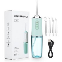 구강세정기 휴대용 물치실 틀니 세정기 치간 세척기 구강 Irrigator Water Flosser 치과 워터 제트 도구 청소 치아 300ML 5 노즐 입 세탁기 치실, 6886블루