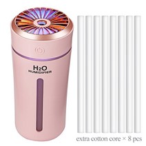친환경가습기 자연 기화식 270ml 휴대용 미니 공기 가습기 usb 초음파 에센셜 오일 디퓨저 홈 아로마 음이온 안개 메이커 led 야간 조명, 핑크 8pcs 코튼 코어, 충전식 800mah