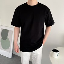 남자 워싱 코튼 오버핏 스판 무지 라운드 반팔 티셔츠
