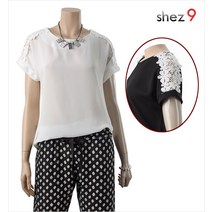 BL612-숄더 레이스 쉬폰 블라우스 레이스블라우스 숄더레이스 소매리본블라우스 오피스룩 러블리룩 데이트